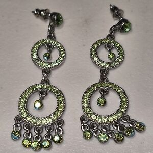 Green Crystal Dangle Chandler Style Earrings